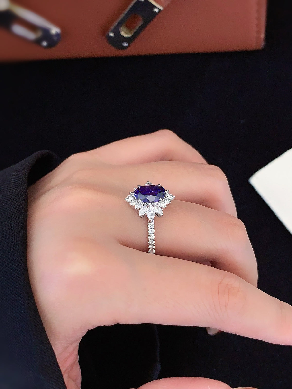 18K Gold 2.40ct Lab-Grown Sapphire Ring with 0.778ct Accents